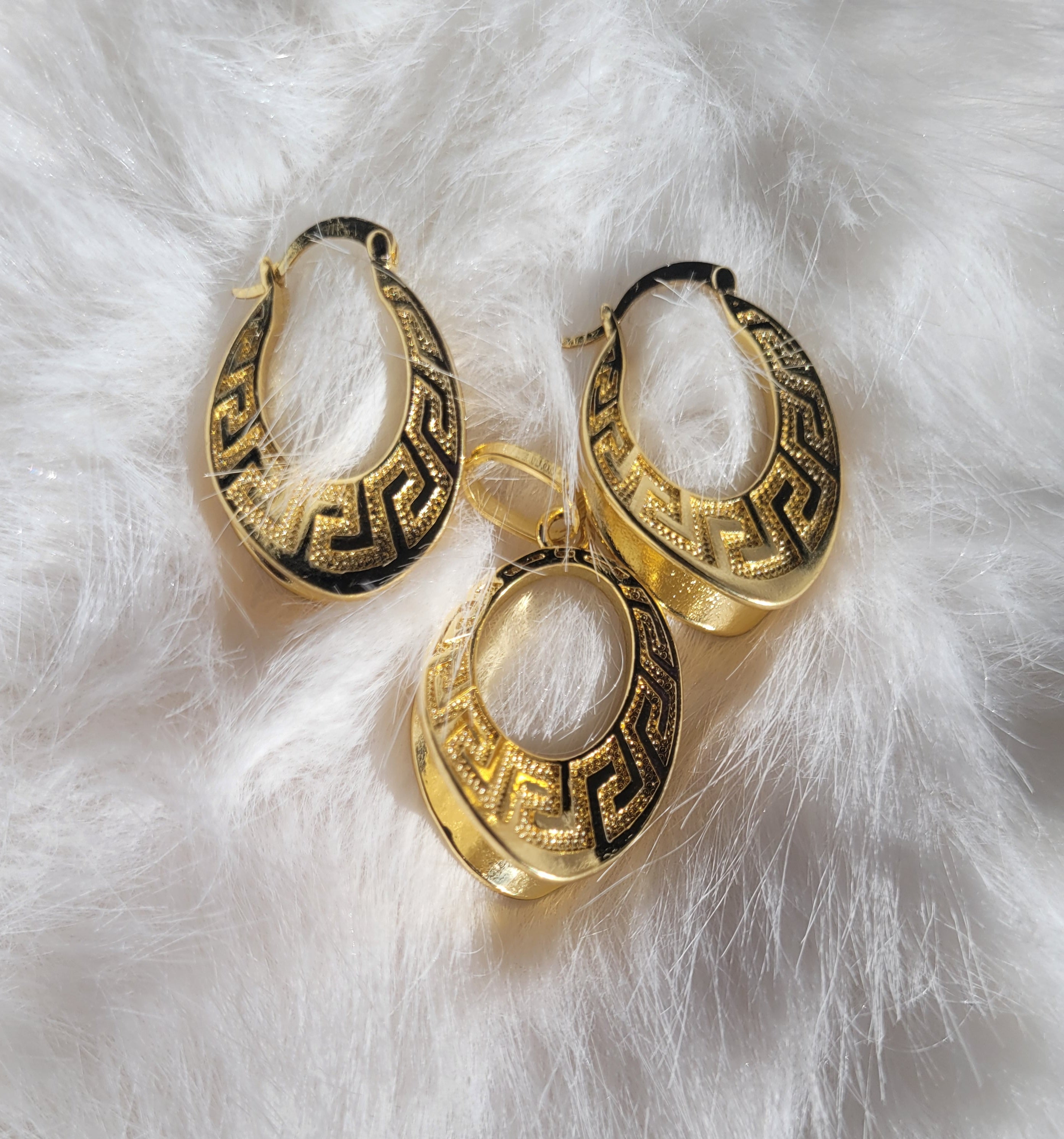 18K gold plated Greek key hoop earrings set