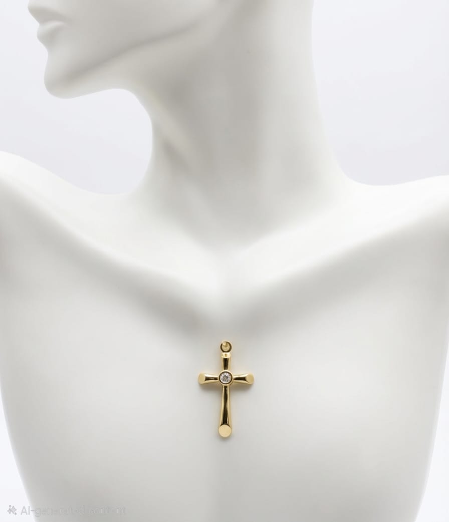 18K non-tarnish Gold-plated Cross pendant with stone