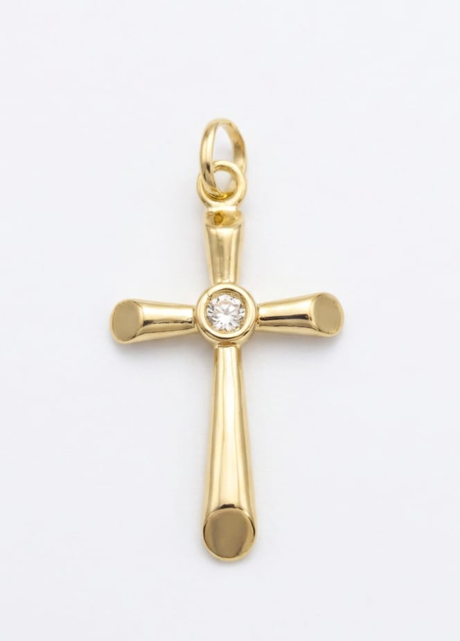 18K non-tarnish Gold-plated Cross pendant with stone